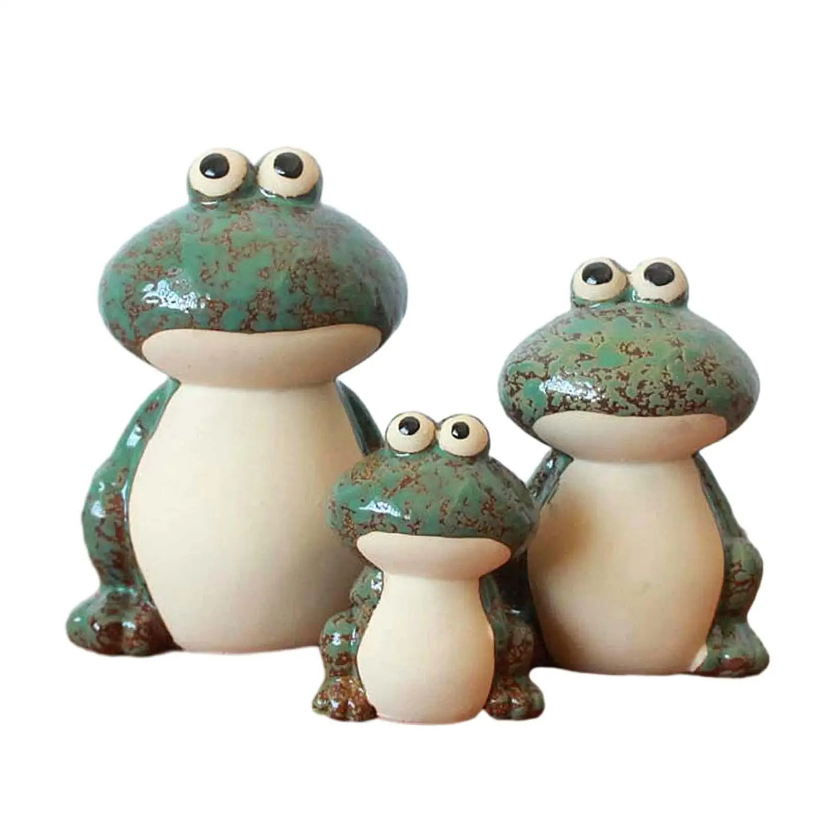 3x Ceramic Frog Statue Collection Frog Family Figurines Sculpture Ornament for Home Office Tearoom Cabinet Desktop Bedroom