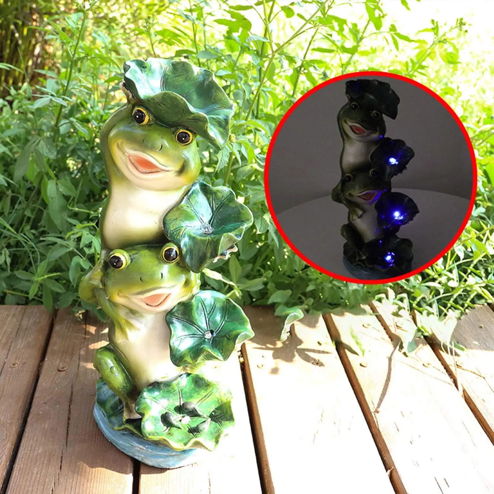 Outdoor Solar Powered Garden Lantern Garden Ornament Frog Figure Frogs Statue with Light for Lawn Yard Pathway Patio Decor