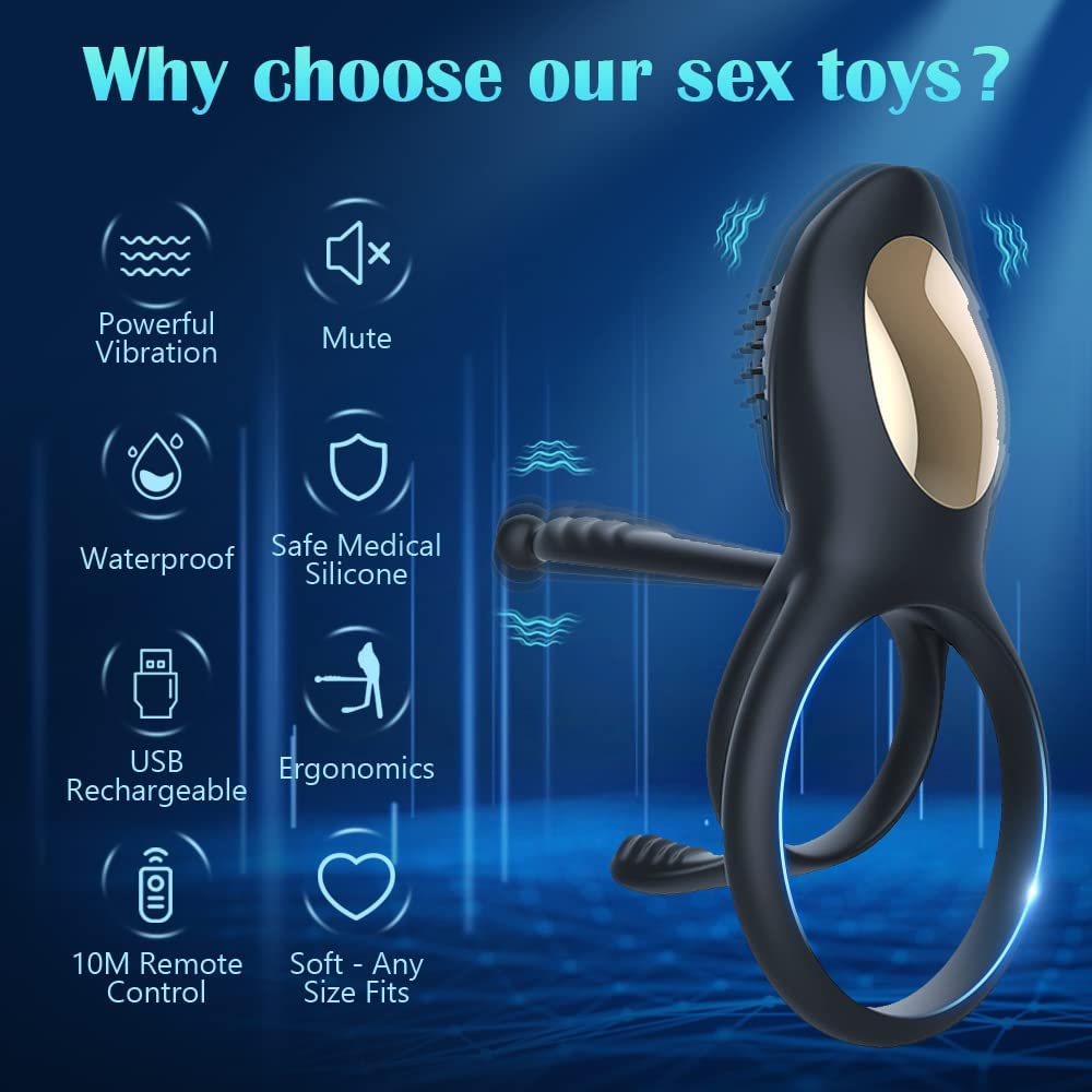 Hannibal Penis Rings Vibrator for Men 10 Speeds Delay Ejaculation Double Cock Ring Clitoral Stimulator Adult Sex Toys for Couple