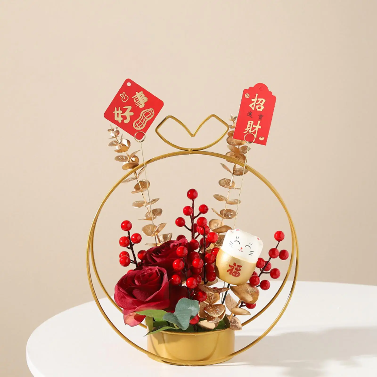 Chinese Style Flower Basket Ornament Decor for Indoor Thanksgiving Autumn