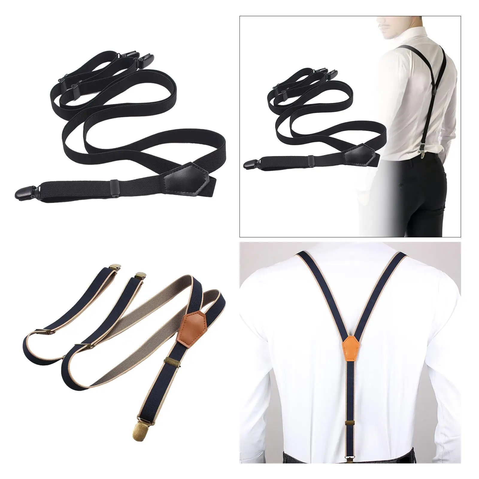 Men`s Suspenders Y Back Casual Belt Durable 2cm Wide Adjustable Elastic Wide Suspenders with 3 Clips for Business Wedding