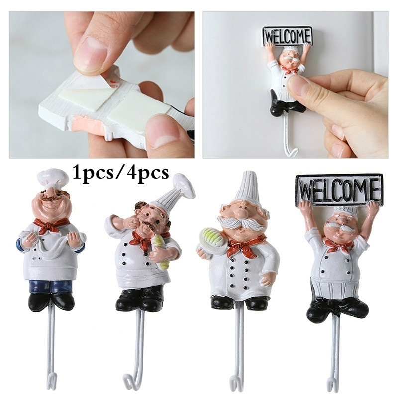 Description Picture 2 of itemKitchen Creative Chef Cartoon Storage Rack Hooks Wall Hanger Kitchen Hooks for Utensils