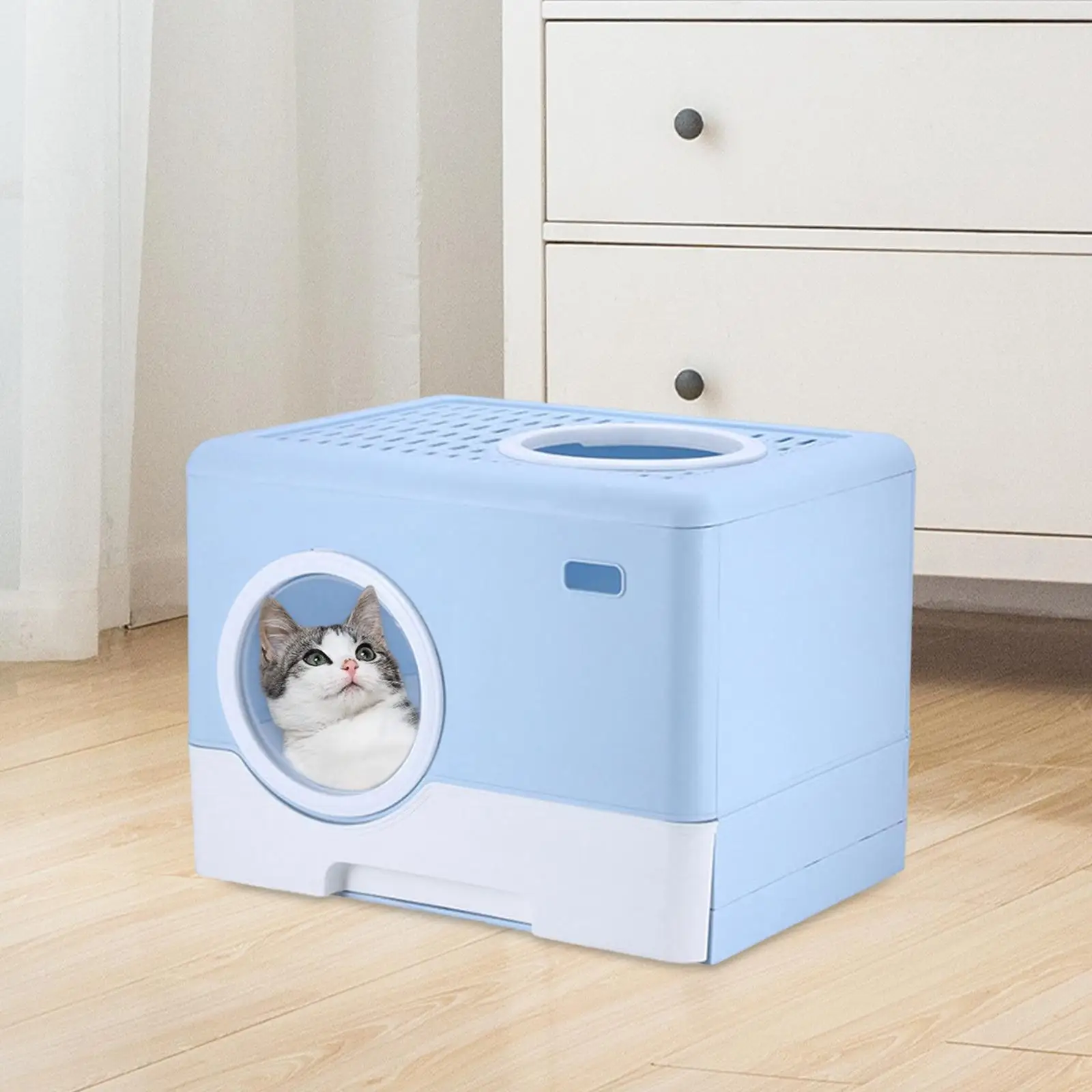 Pet Cat Litter Box Toilet Enclosed Kitten Litter Box for Indoor Portable Large Space Easy Clean Drawer Type Potty Accessories