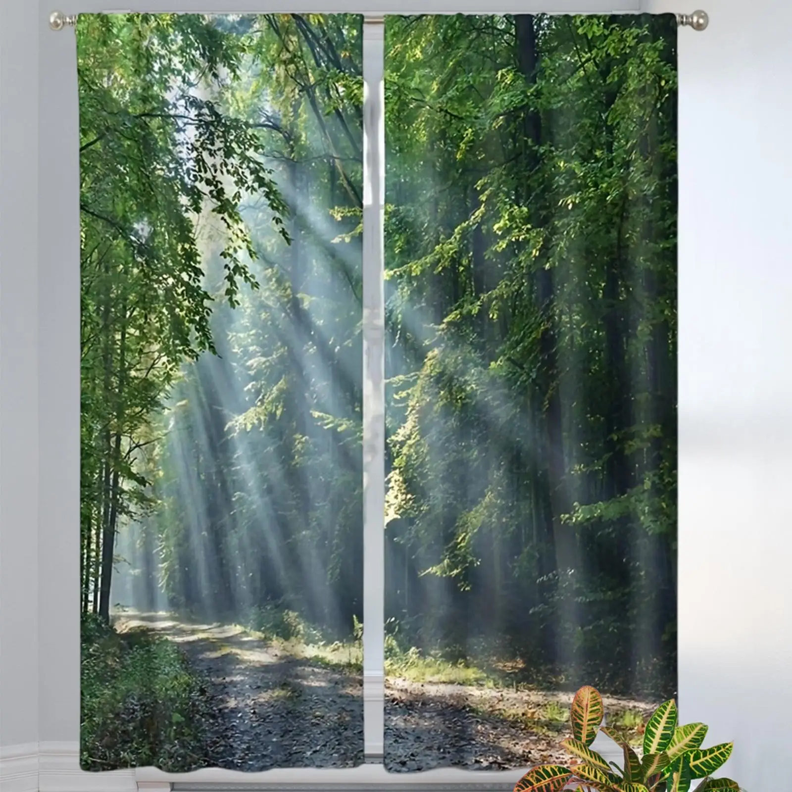2x Forest Printed Curtains Bedroom Shading Curtains for Sliding Glass Door