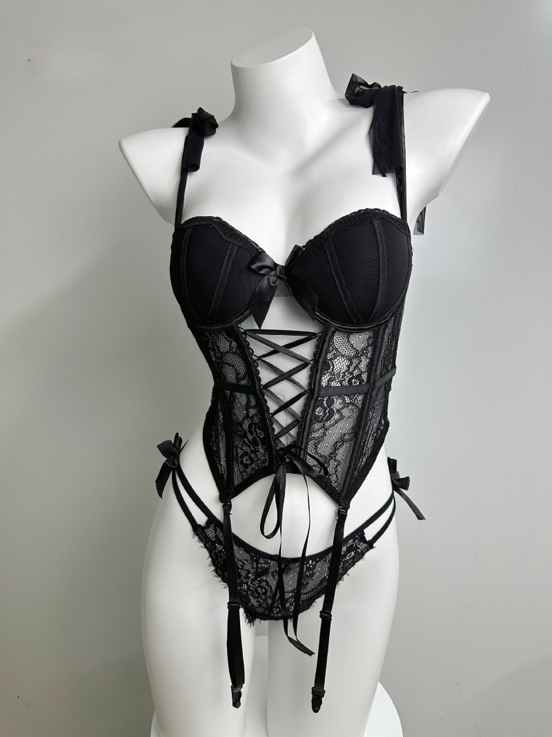Description Picture 5 of itemVintage Corset Top and Panty Underwear Set Sexy Bustier Corset Lingerie Temptation Lace Fishbone Bra Body Shaping Vest Red Black