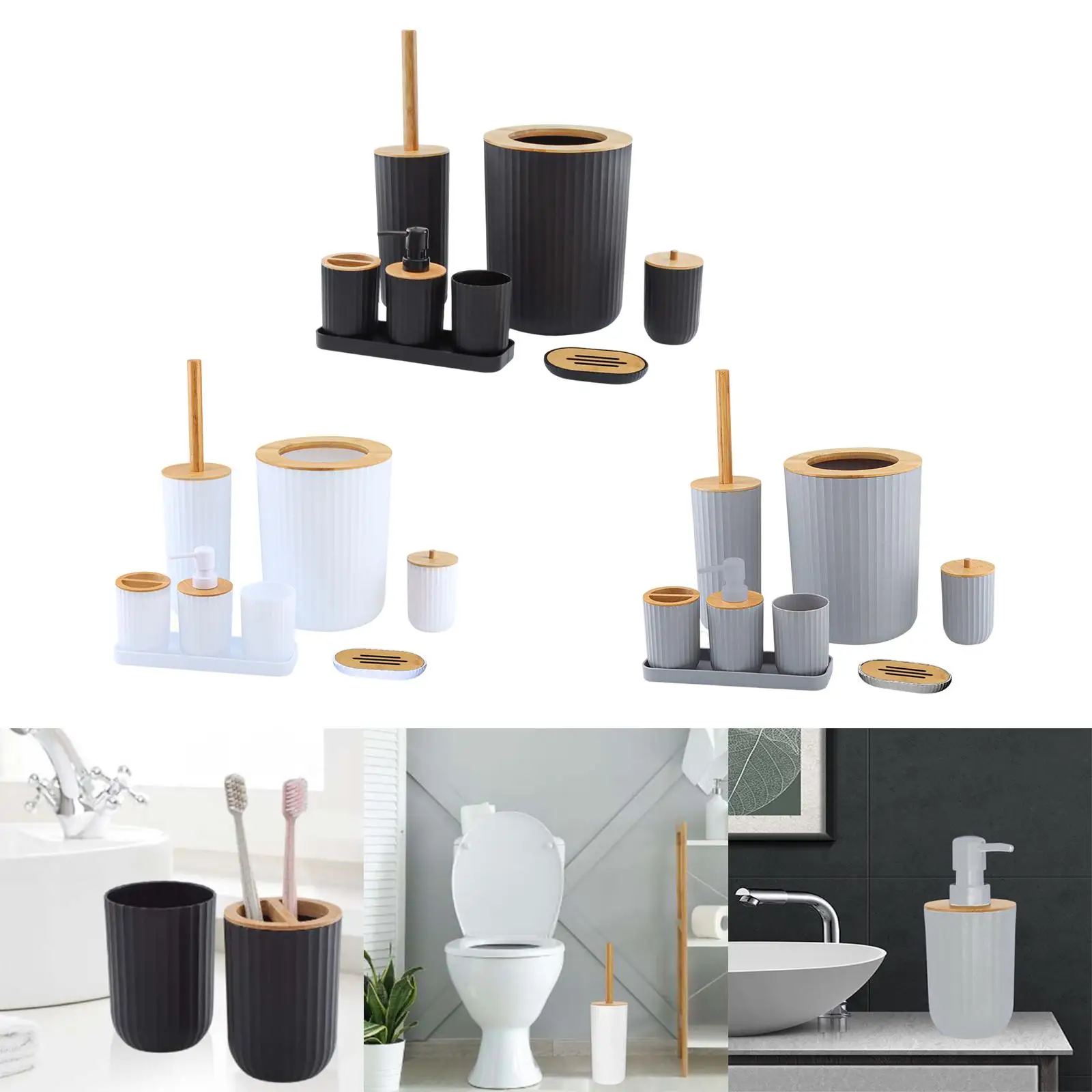 7 Pieces Simple Bathroom Accessory Set Decorative Toilet Brush & Holder Set Plastic for Office Clubs Bathroom Home Organization
