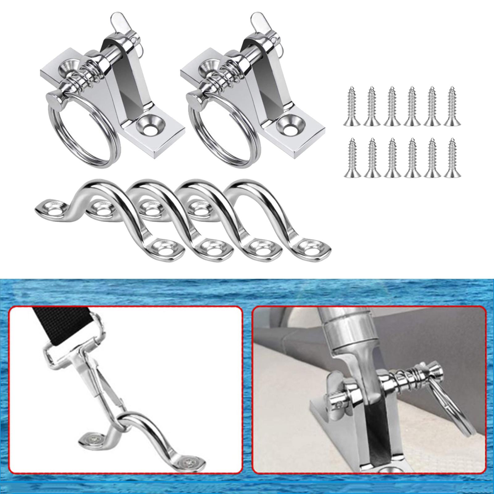 2 Packs 90°Deck Hinge and 4 Packs 3/8 Inch Pad Eye Straps for  Boat Top, 316 Stainless Steel  Tops Hardware Sets