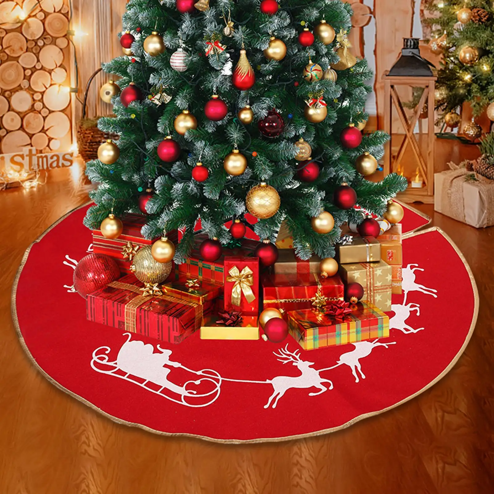 Christmas Tree Skirt Red Carpet Round Reusable Christmas Decoration for Winter Festival Party New Year Holiday Indoor Outdoor