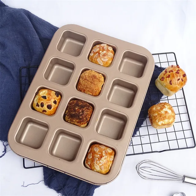 12 Cups Cake Mold Square Mini Bread Burger Muffin Cupcake Mold For  Household Non-Stick Baking Pan Oven Trays Pastry Tool