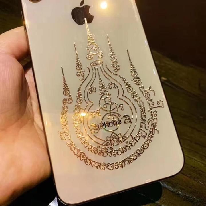 Thailändischer neunschwänziger roter Fuchs Lotusblume Goldmaske Buddha Metall Handy Aufkleber – Detail 1