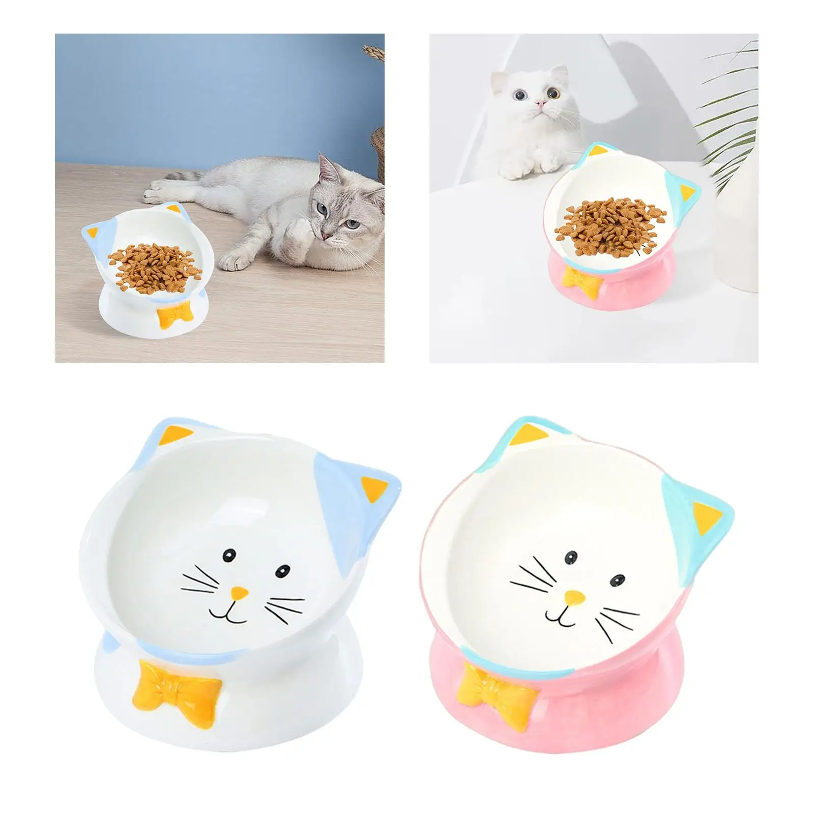 Elevated Cat Food Bowl Food Container Feeding Bowl Water Dispenser Drinking Ceramic Raised Tilted Pet Feeder for Puppy Supplies