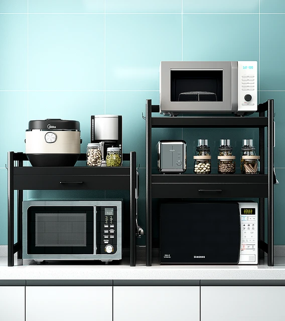 Estante para horno de microondas, soporte multifuncional para  almacenamiento de cocina, para el hogar, de hierro, color negro, con  función de cajón - AliExpress