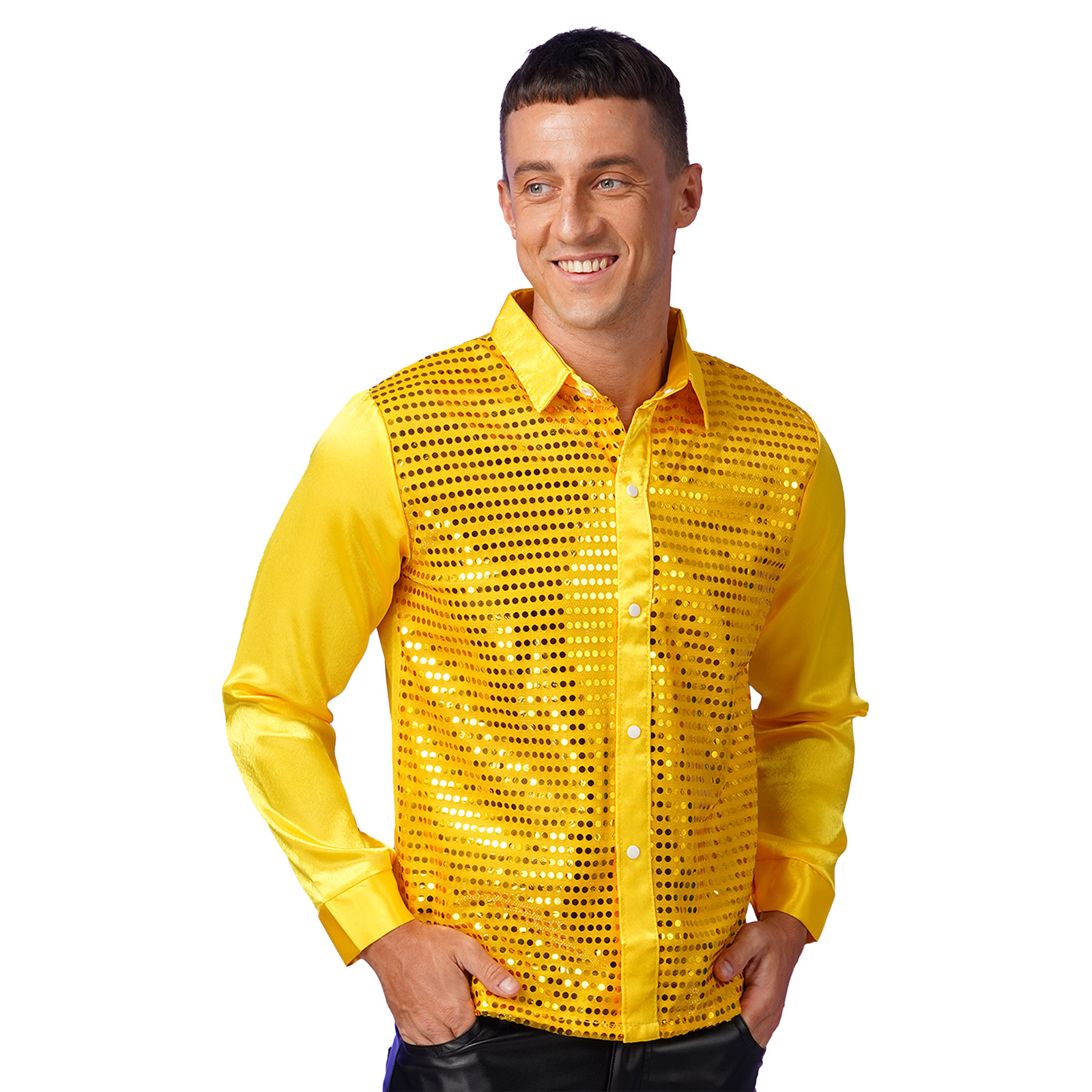 Männer Hip Hop Jazz Latin Dance Tops Langarm Shiny Pailletten Revers Hemd Tops Nachtclub Party Pole Dance Leistung Dancewear – Detail 12