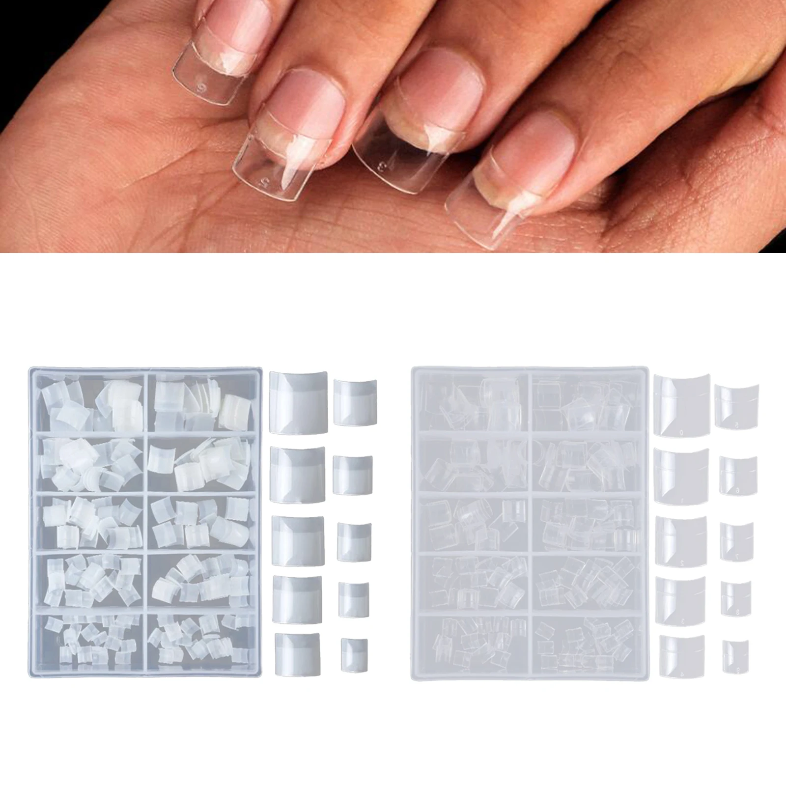 Square Artificial False Nails of 200 Units, Half-tips with Case for Manicure Salons And 