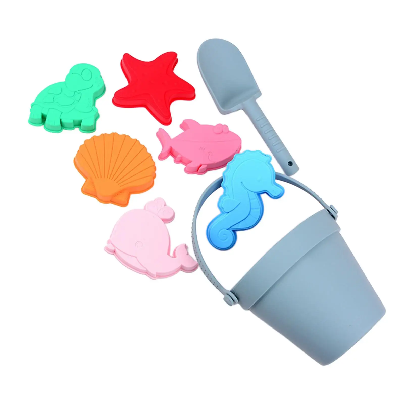 8 Pieces Silicone Sand Toys Set Beach Bucket and Spade Set Silicone Beach Toys for Outdoor