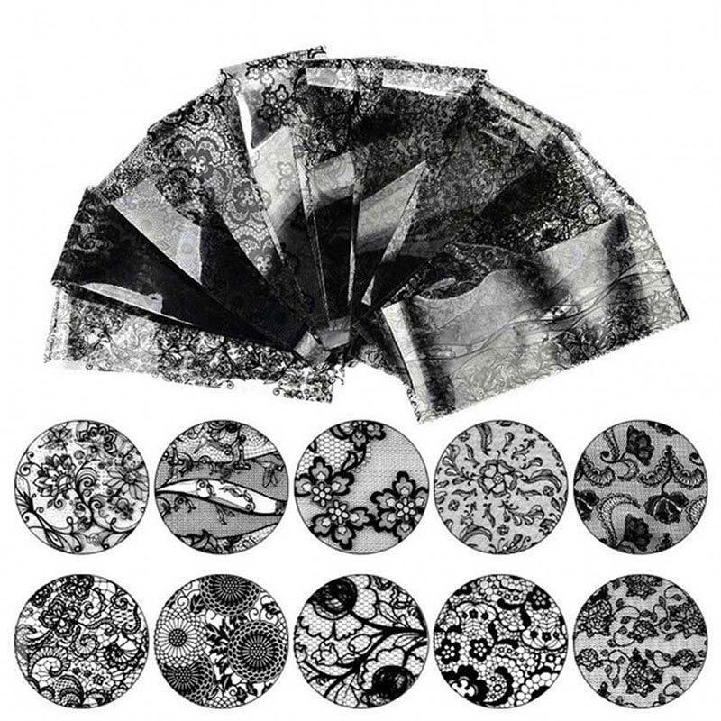 Best of 16 Sheet Black Lace Flower Nails Sticker White Star Transfer Nail Foil Adhesive Manicure Nail Stickers Designer Art Decoration Reviews & Tips - Image 6