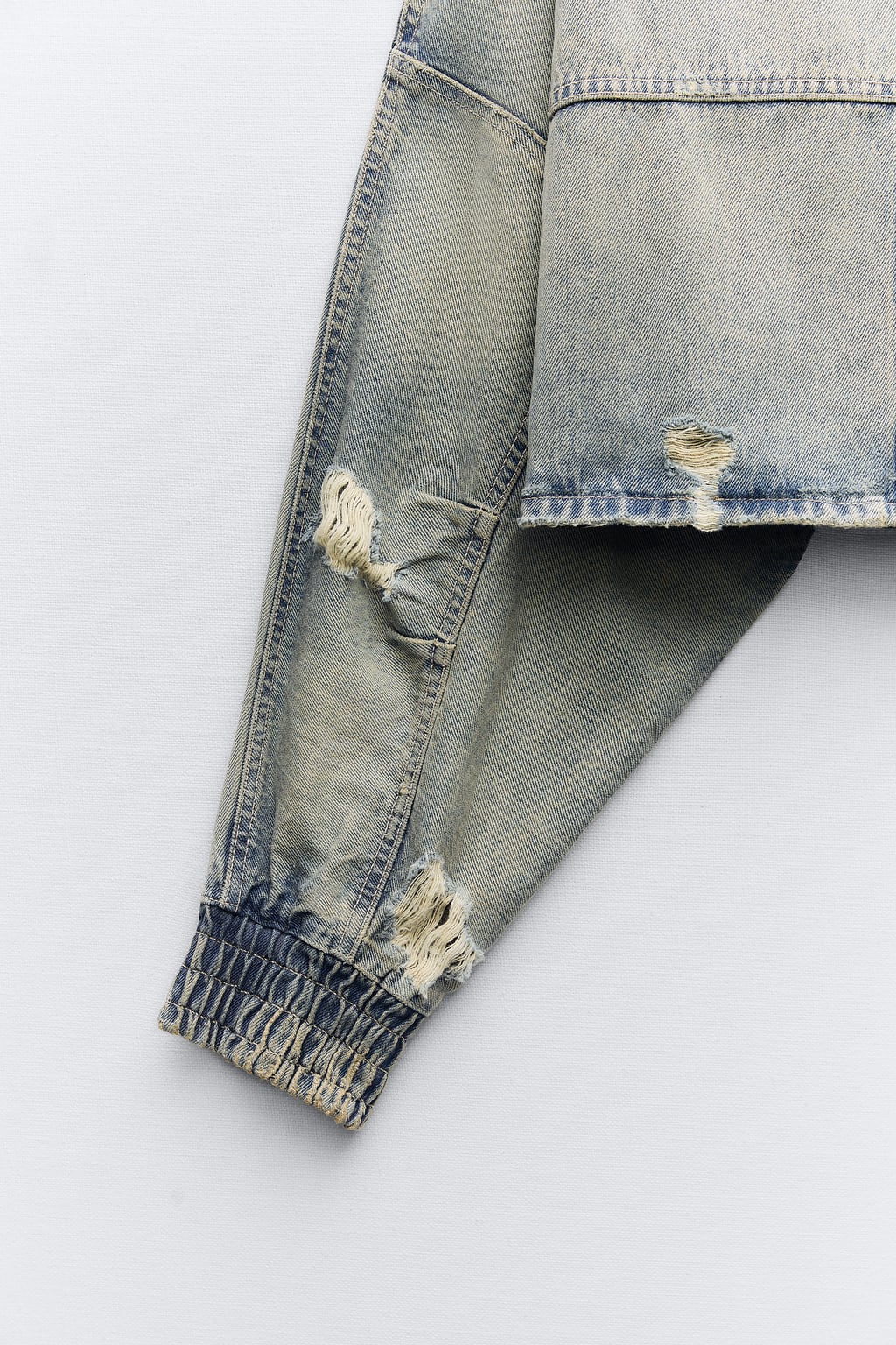 Women's Ripped Crop Denim Jacket Autumn New Lapel Long Sleeves Dropped Shoulders Washed Effect Rips Zip Cropped Jacket_voghion.com