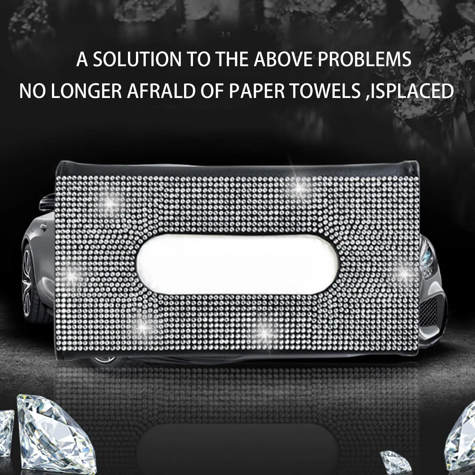 Visor Tissue Holder Diamond Crystal Napkin Box PU Leather Fit for Vehicle