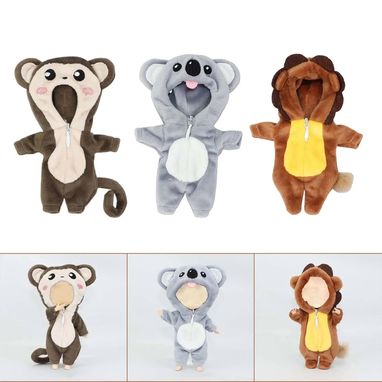 Plush  Doll Clothing 1/12 Doll Animal Shaped  Accessories Zipper Design Party Favor Cosplay Costume Doll Bodysuit for Ob11 Boys