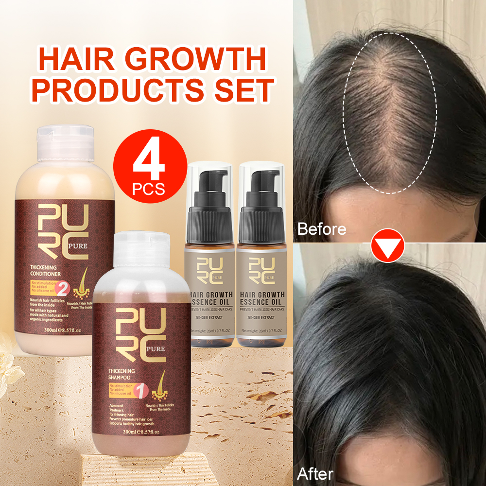 Best of PURC Fast Hair Growth Products Ginger Shampoo Conditioner Set Hair Oil Anti Loss Spray Thickener Scalp Treatment Hair Care 4Pcs Reviews & Tips