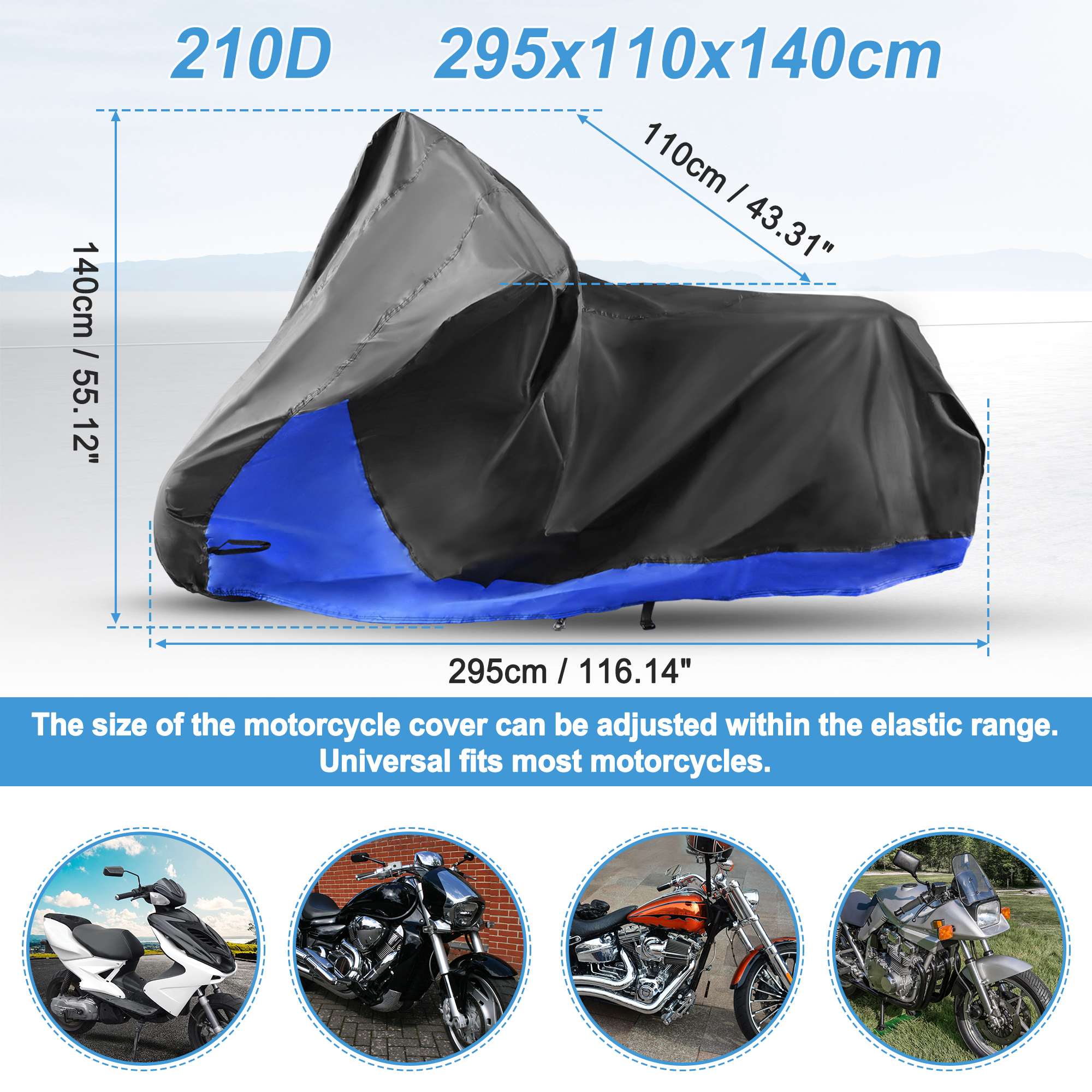 Motoforti 210d L-XXXL 2 in 1 Motorrad abdeckung Motorrad abdeckung ganzjährig universell wasserdicht im Freien Regens taub Sonnenschutz – Detail 2