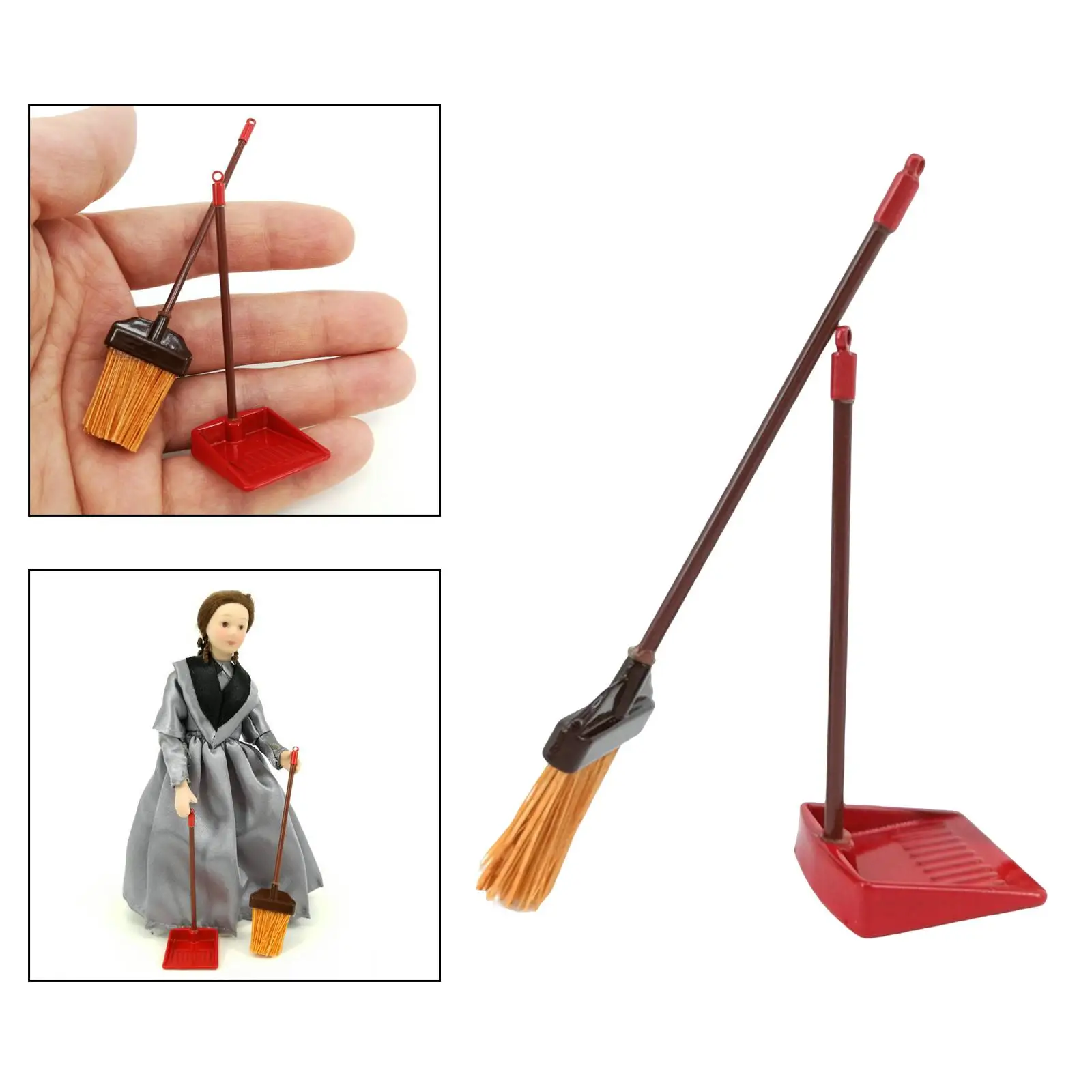 2x 1:12 Dollhouse Cleaning Broom Dustpan Housework Cleaning Supplies Tools