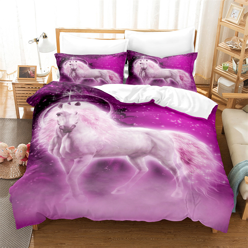 Juego de ropa de cama de dibujos animados para niños, funda de edredón de unicornio, doble, decoración de habitación de niñas, funda de edredón de animales lindos, diseño de moda