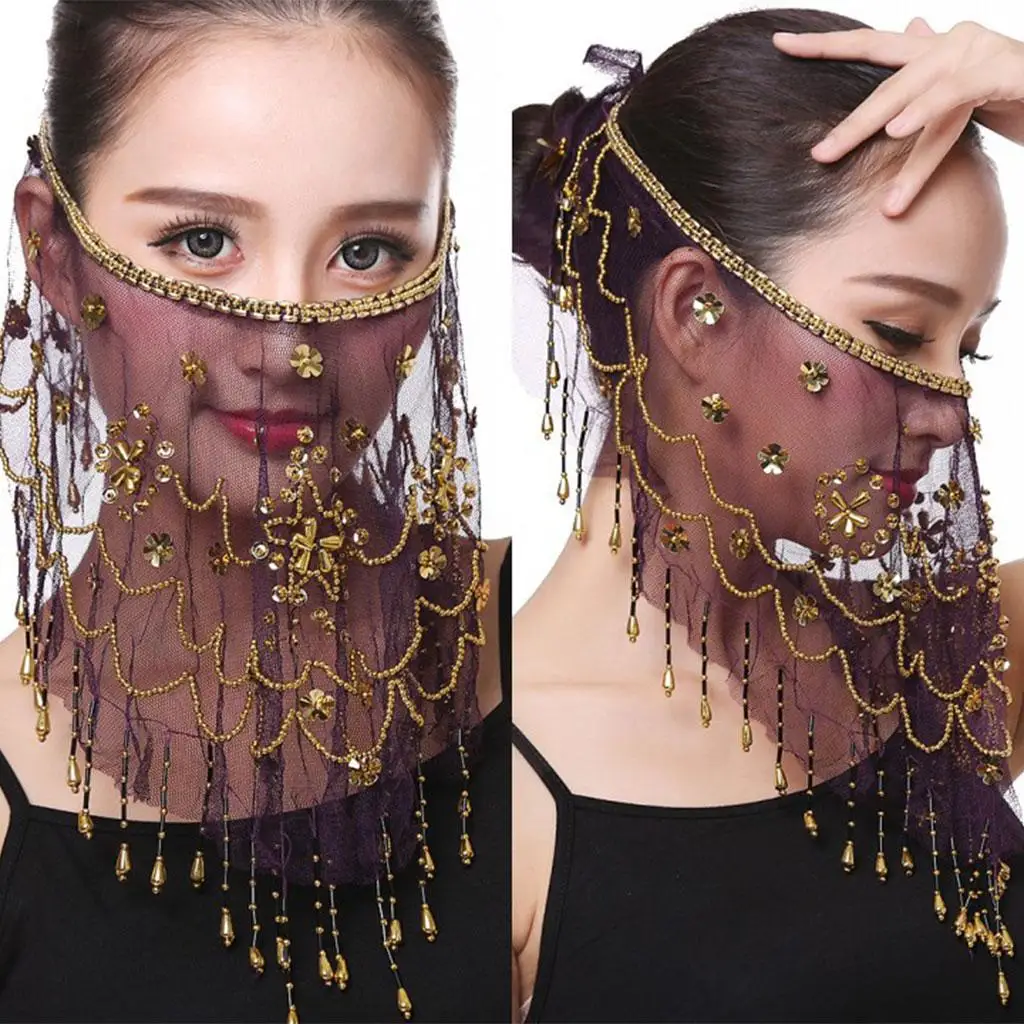 Indian Belly  Veil Chiffon Tassel Accessories  Dress up with Sequins Headpiece Beautiful  Halloween Shawl Performance