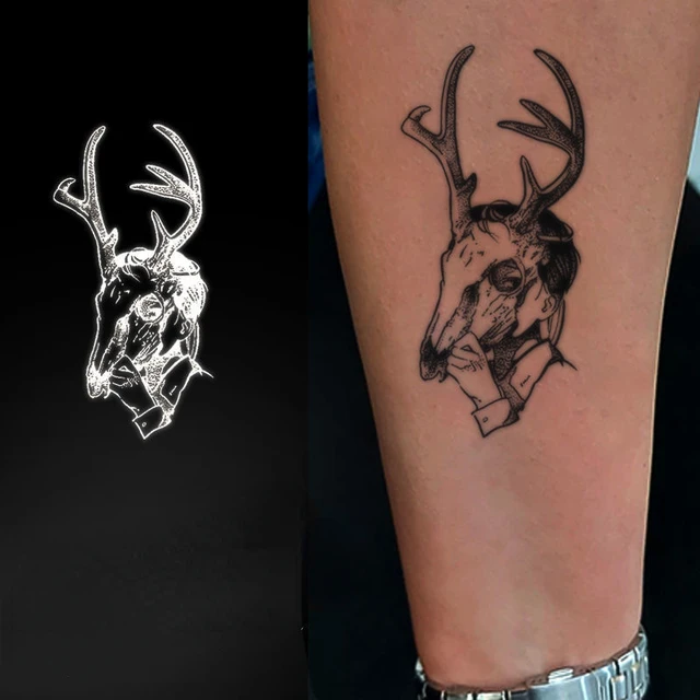 Deer skull tattoo done today in Dartmouth, NS : r/tattoos