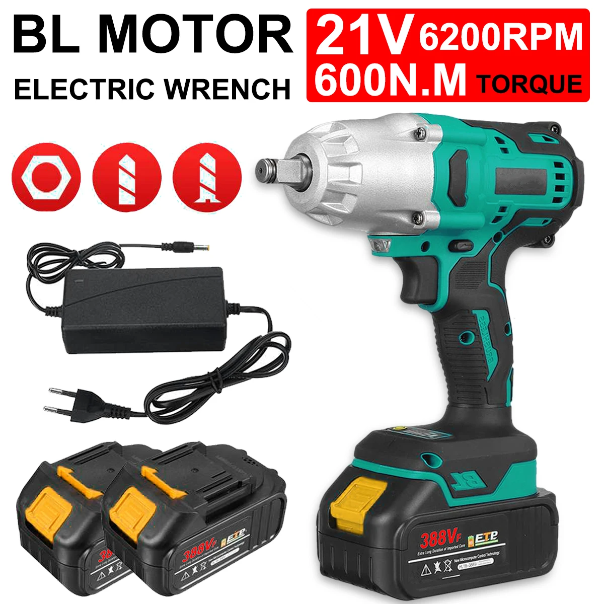 electric demolition jack hammer 21V Electric Impact Wrench 600N.m Cordless Brushless Wrench Rechargeable 1/2 inch Socket Wrench For Makita 18V Li-ion Battery battery operated air blower