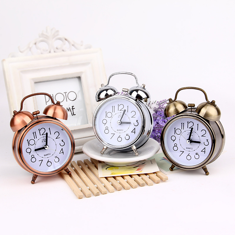 Description Picture 3 of itemAlarm Clock Vintage Retro Silent Pointer Clocks Round Number Dual Bell Loud Alarm Clock Bedside Night Light Home Decors