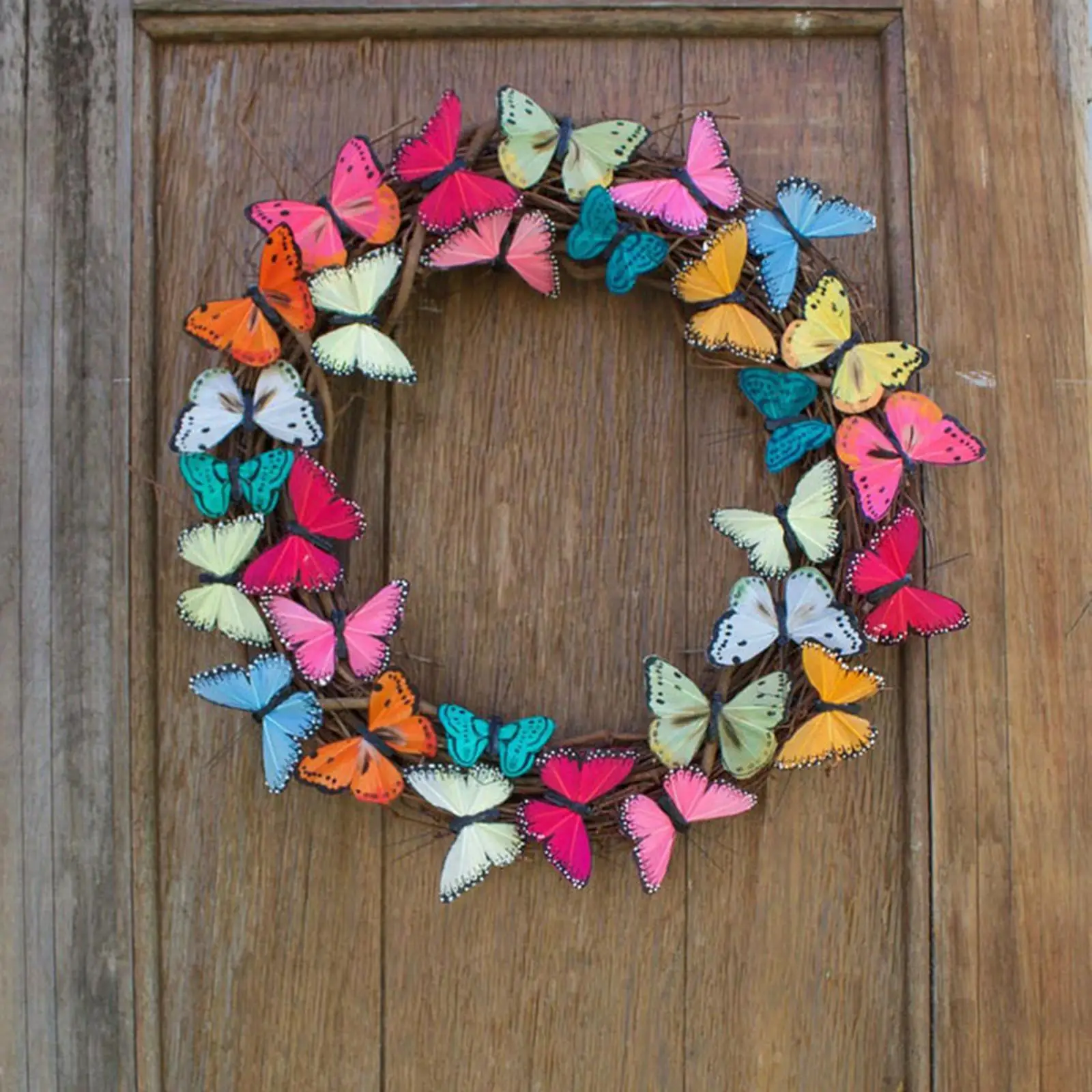 Round Colorful 15inch Butterfly Wreath for Front Door Wall Hanging Garland Mantle Festival Spring Ornament