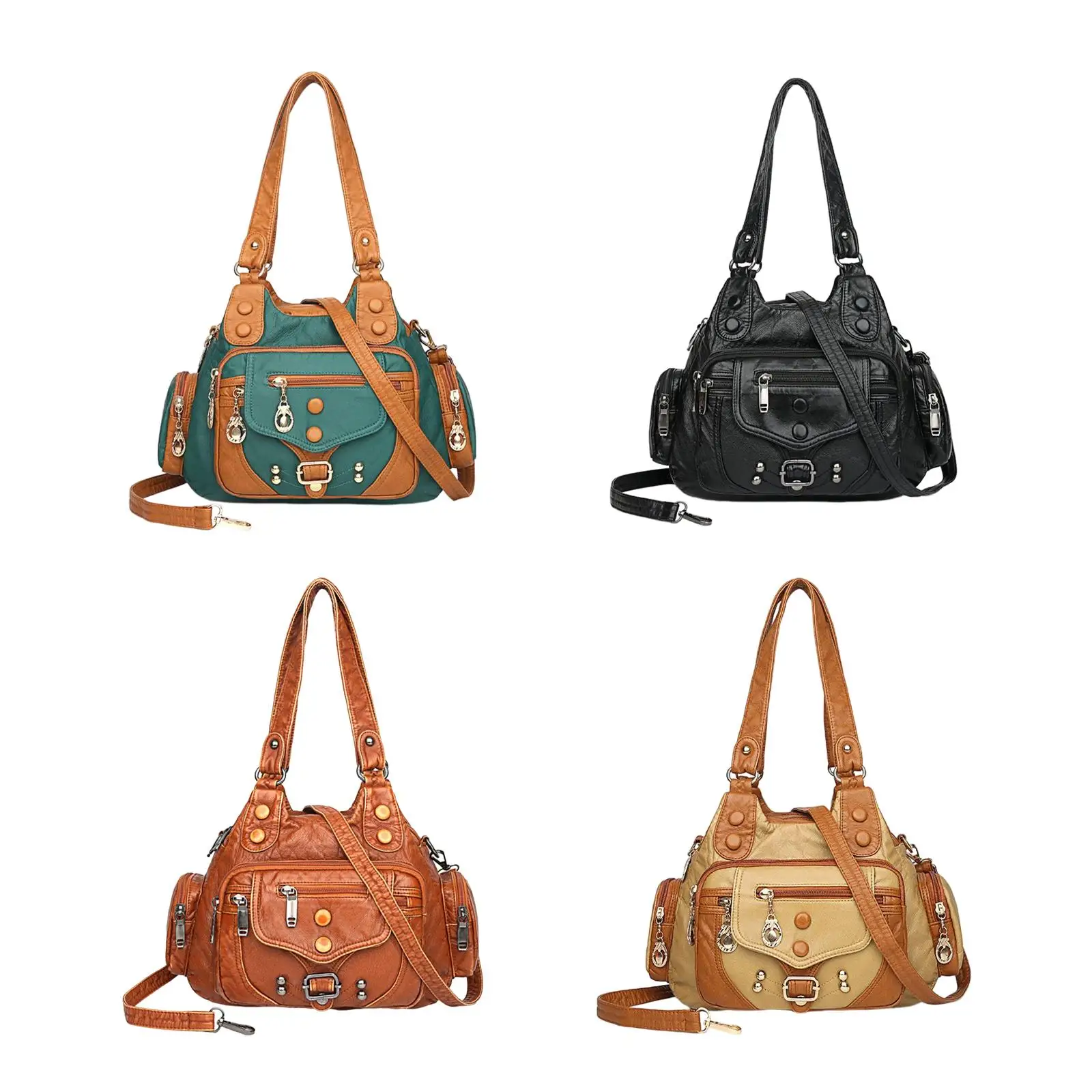 Stylish PU Leather Shoulder Bag Purse Zipper Tote Casual Bag Holder Wallet Handbag for Notebooks Women Girls Travel Ladies Keys