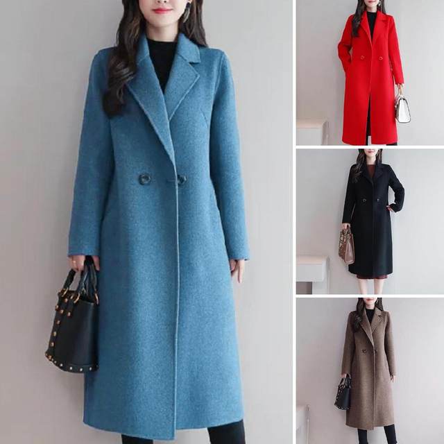 CoatWomen's Solid Color Double Breasted Lapel Neck Overcoat, Elegant fashion Winter Jack