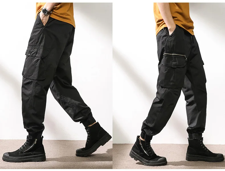 2022Men's Spring and Summer New Retro Overalls Hong Kong Style Trendy Stylish Loose plus Size Casual Multi-Pocket Trousers elephant trousers