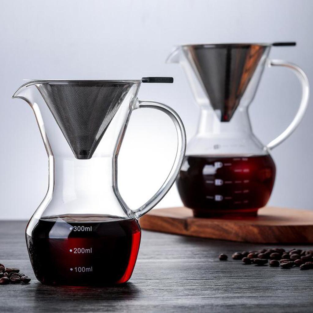  Coffee Maker Glass Carafe Coffee Dripper Heat Resistant Stainless Steel Paperless Filter for  Apartment