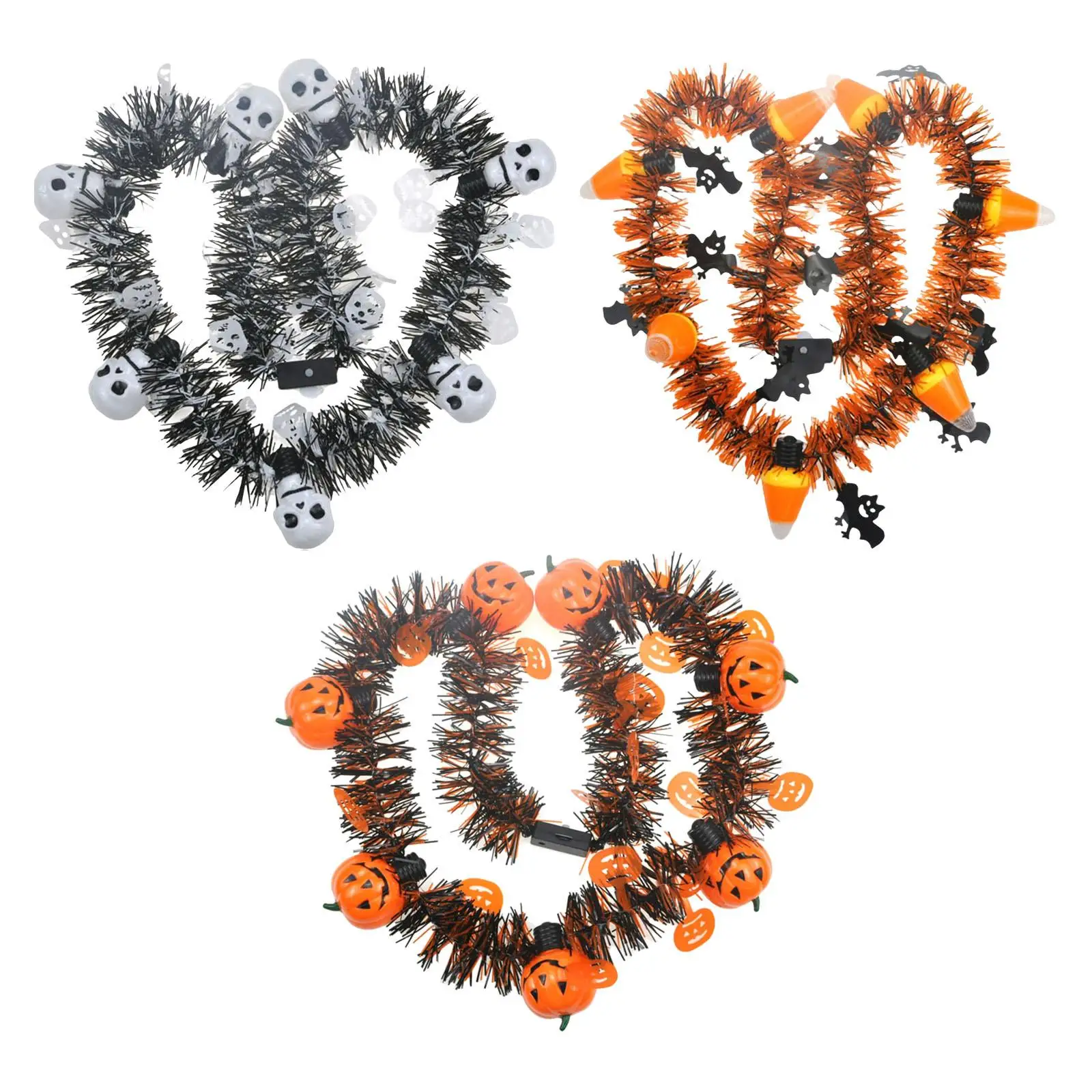 35inch Halloween String Light Battery Powered Wreath Lights Glowing Lanterns Decor Lamp Necklace for Christmas Home Party Indoor