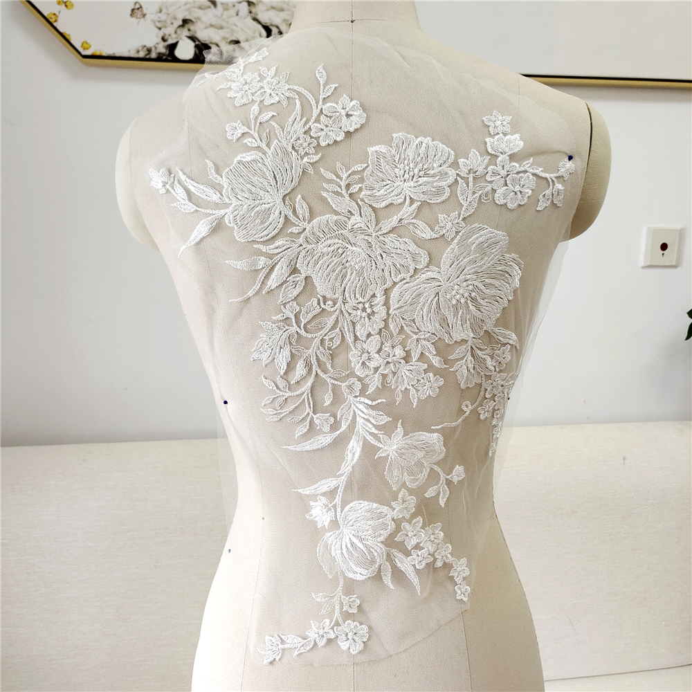 Spitzen gewebe Bestickte Hochzeits kleid Applikationen, Barock besatz, Kragen Mesh Nähen auf Aufnäher für Kleid, DIY Dekoration, Off White – Detail 2