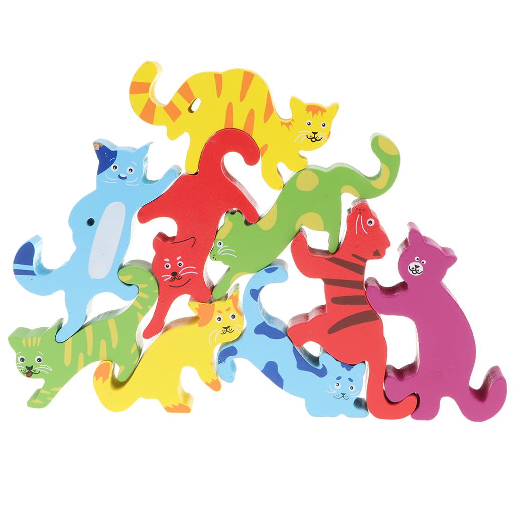Set of 9 PCS Wooden Animal Shape Blocks Stacking Intelligence Game Kids Educational Toy Birthday Gift