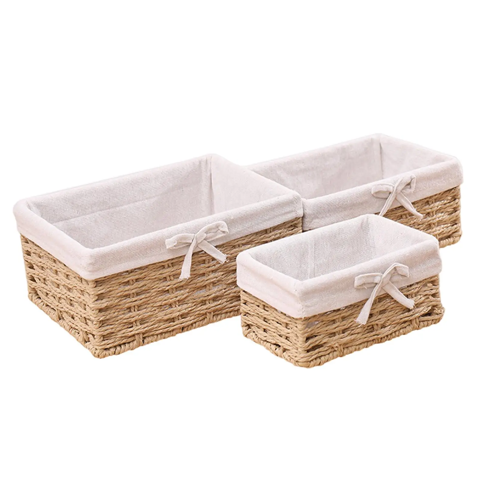 3x Woven Storage Baskets Gift Desktop Sundries Organizer for Breakfast Bread