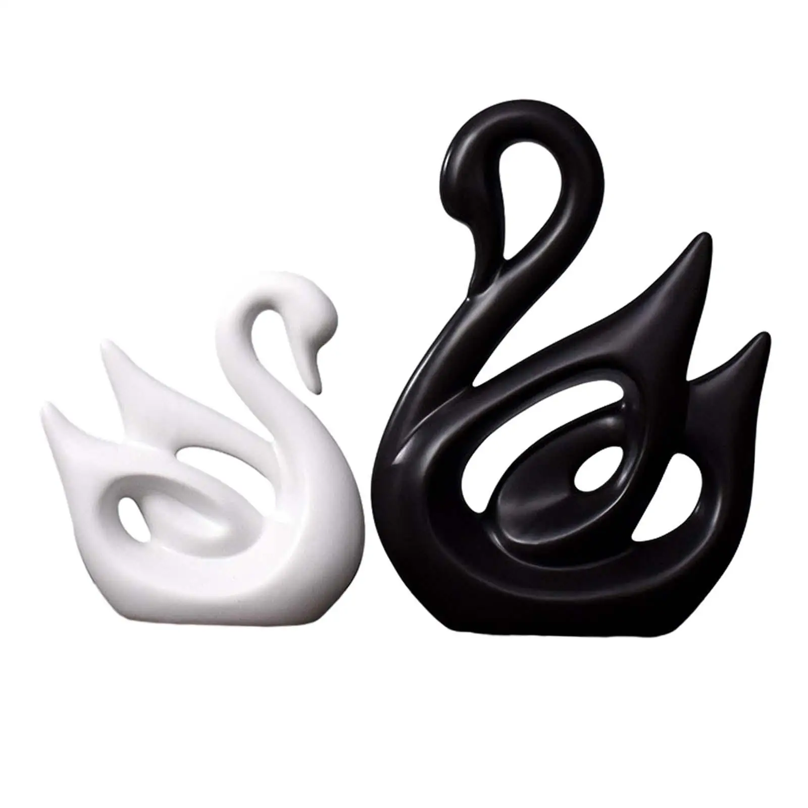 1 Pair Porcelain Swan Couple Figurines Sculpture Modern Animal Collectible Figurine Tabletop Ornament for Home Decor Accessories