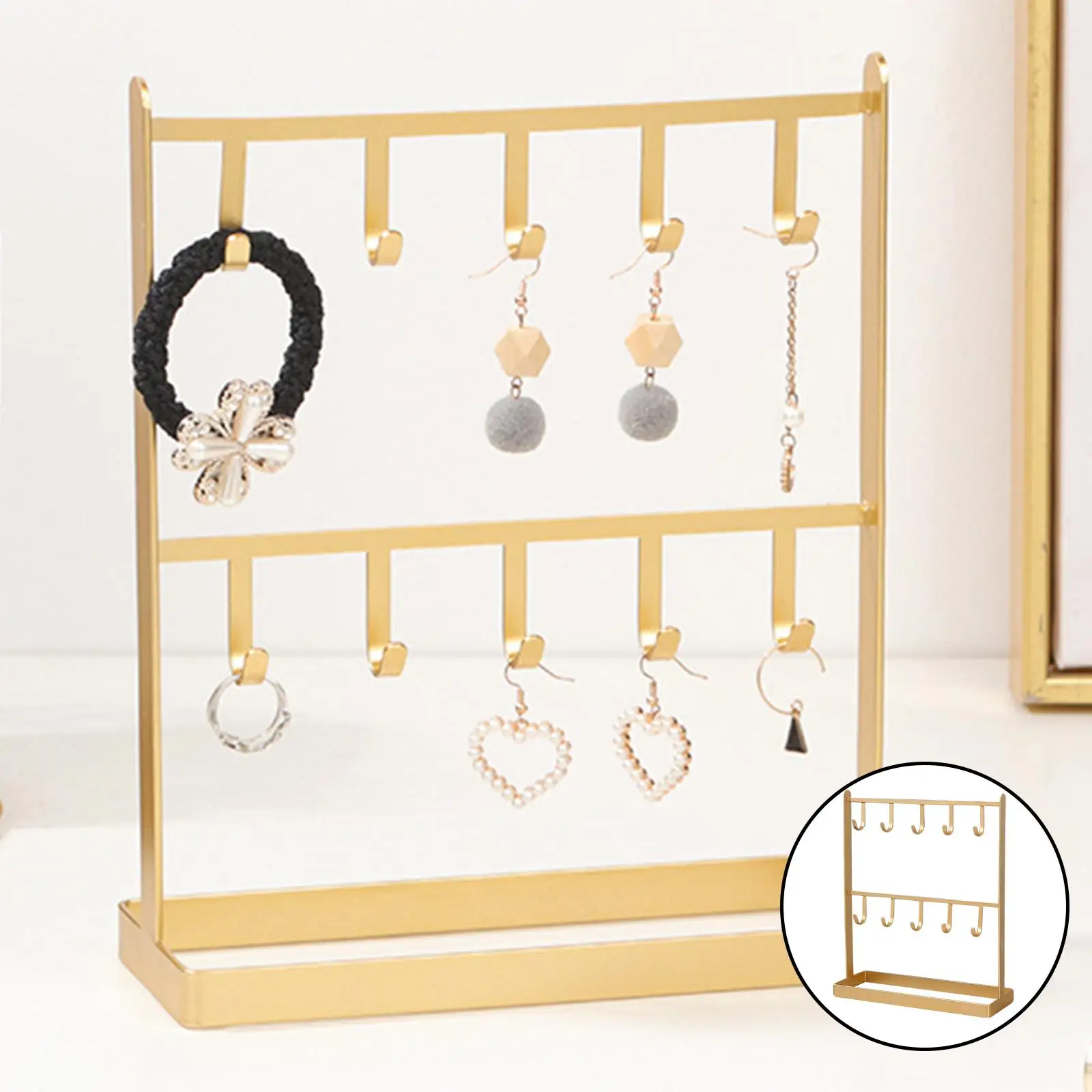 Jewelry Stand Organizer Necklaces Earrings Holder with Hooks 2 Tier Rack