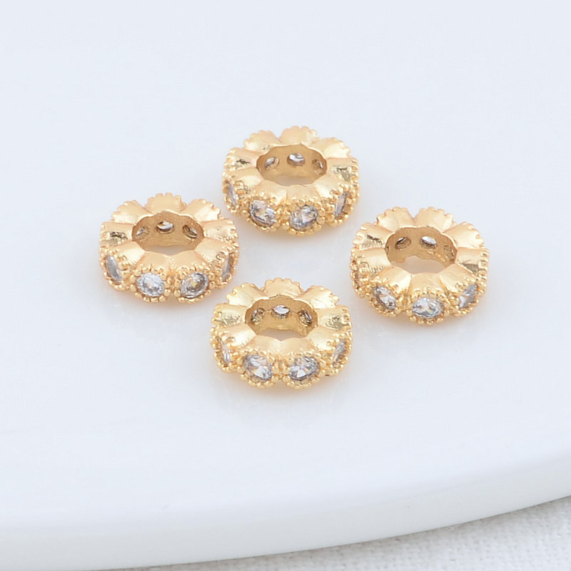 3*8mm 4*8,5mm 14 Karat Gold Messing mit Zirkon rädern Perlen Spacer Perlen Armband hochwertige DIY Schmuck Zubehör – Detail 4