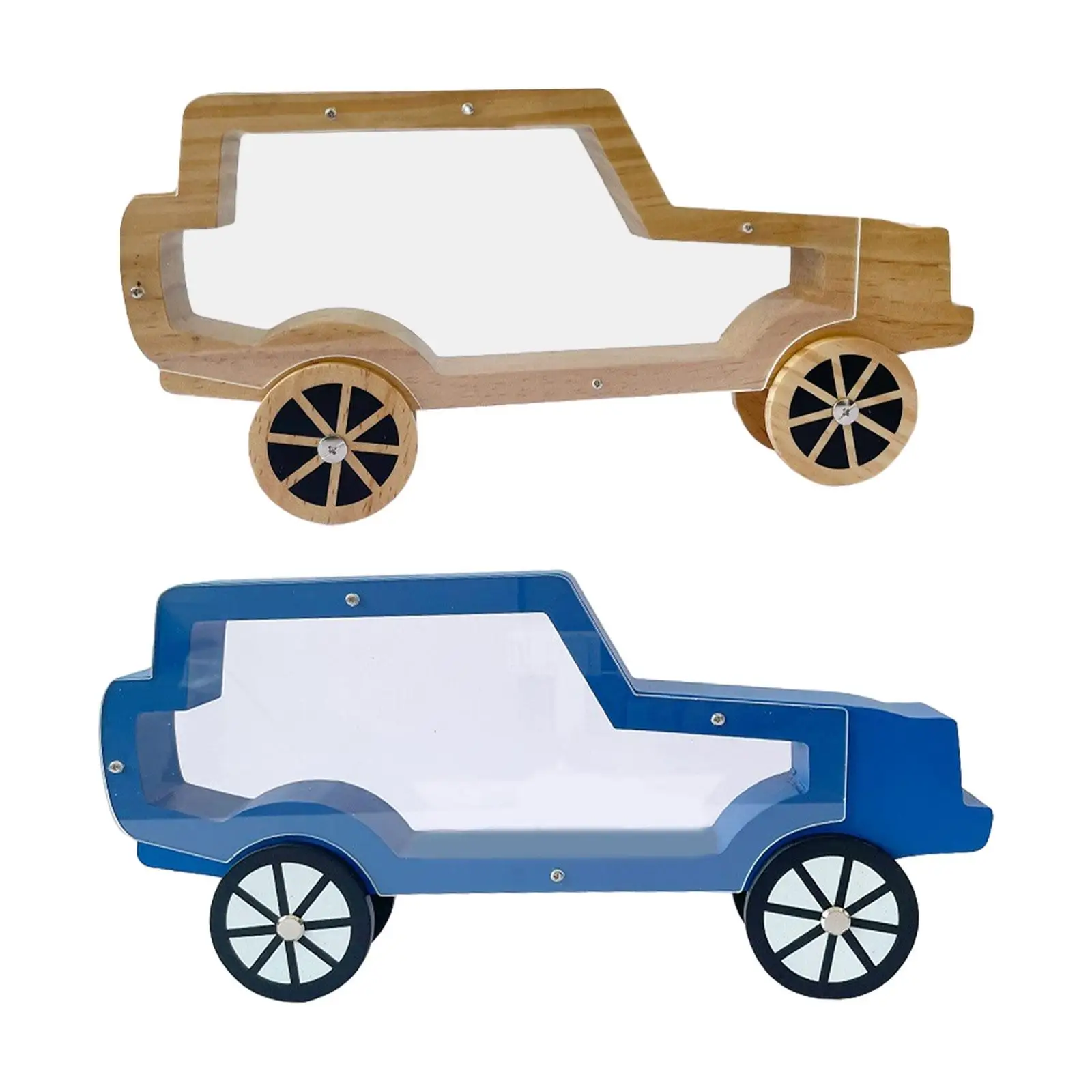 Wooden Creative Car Shaped Piggy Bank Visible Children Education Creative Tips Storage Case Money Box Container for Holiday Gift