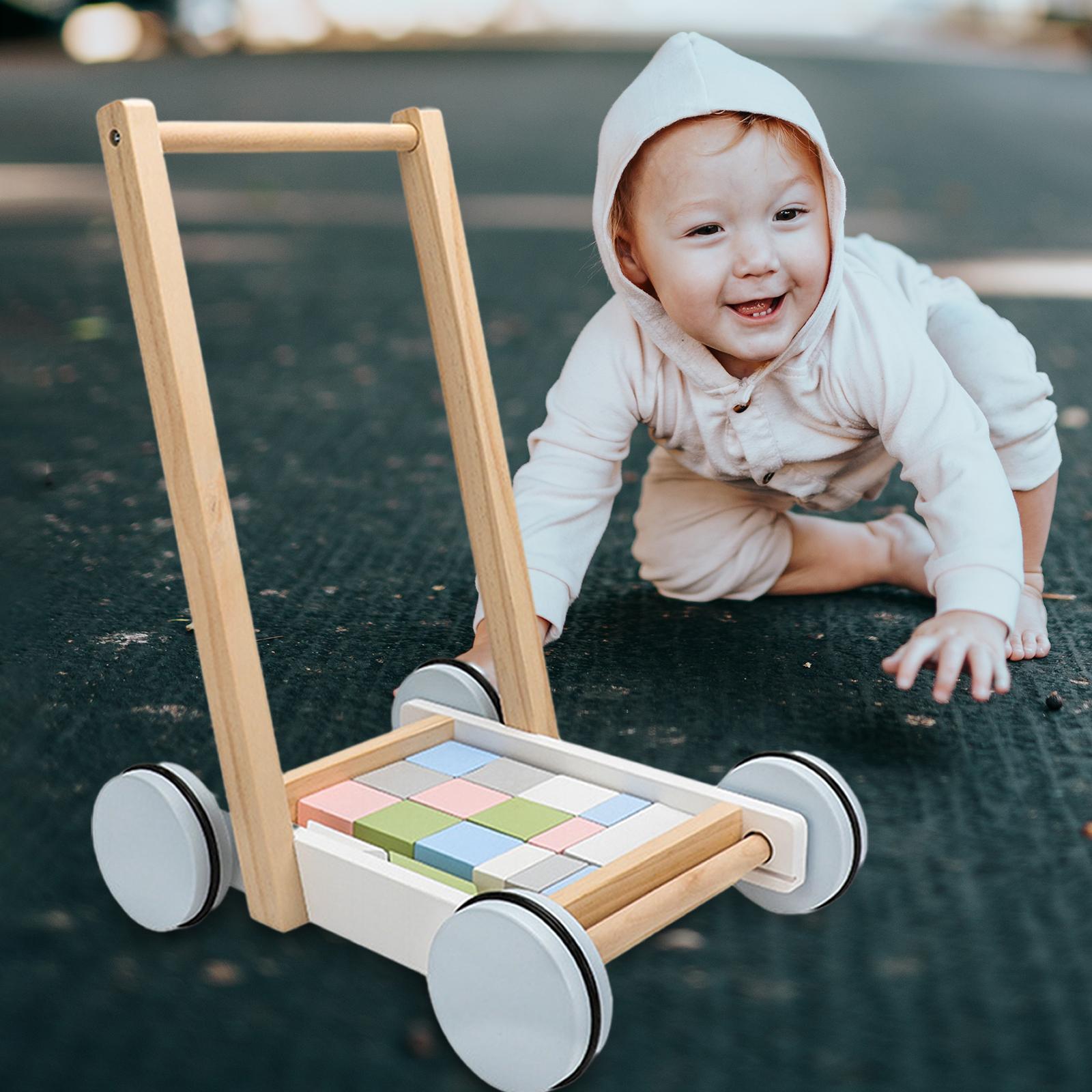 Trolley Colourful Educational Baby Toys Learning Wooden Walker Building Block Car Girls Boys Kid Baby Toddler Children