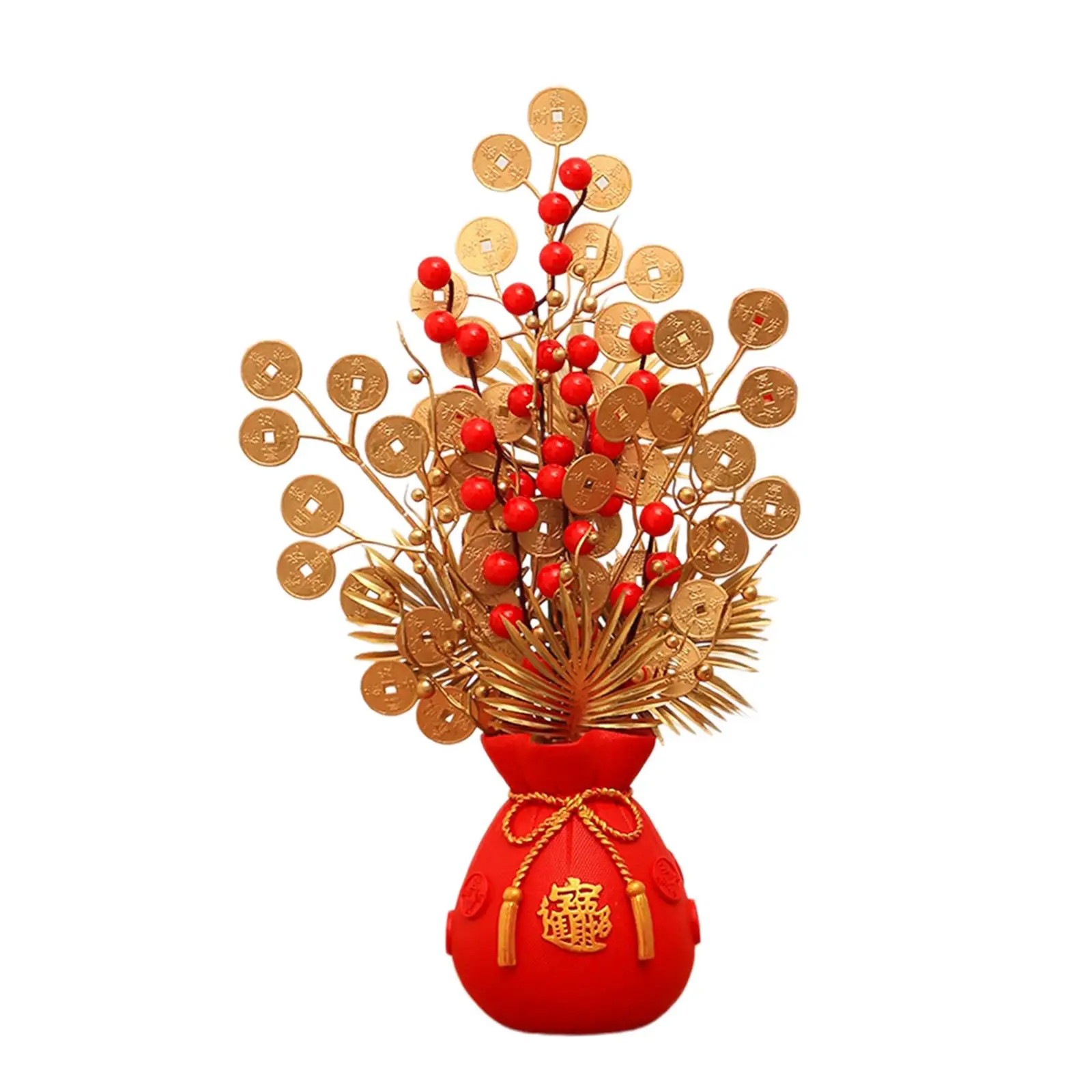 Chinese New Year Ornament Spring Festival Artificial Branches Decoration Fu Character Red Berries Tree for Outdoor Indoor Window