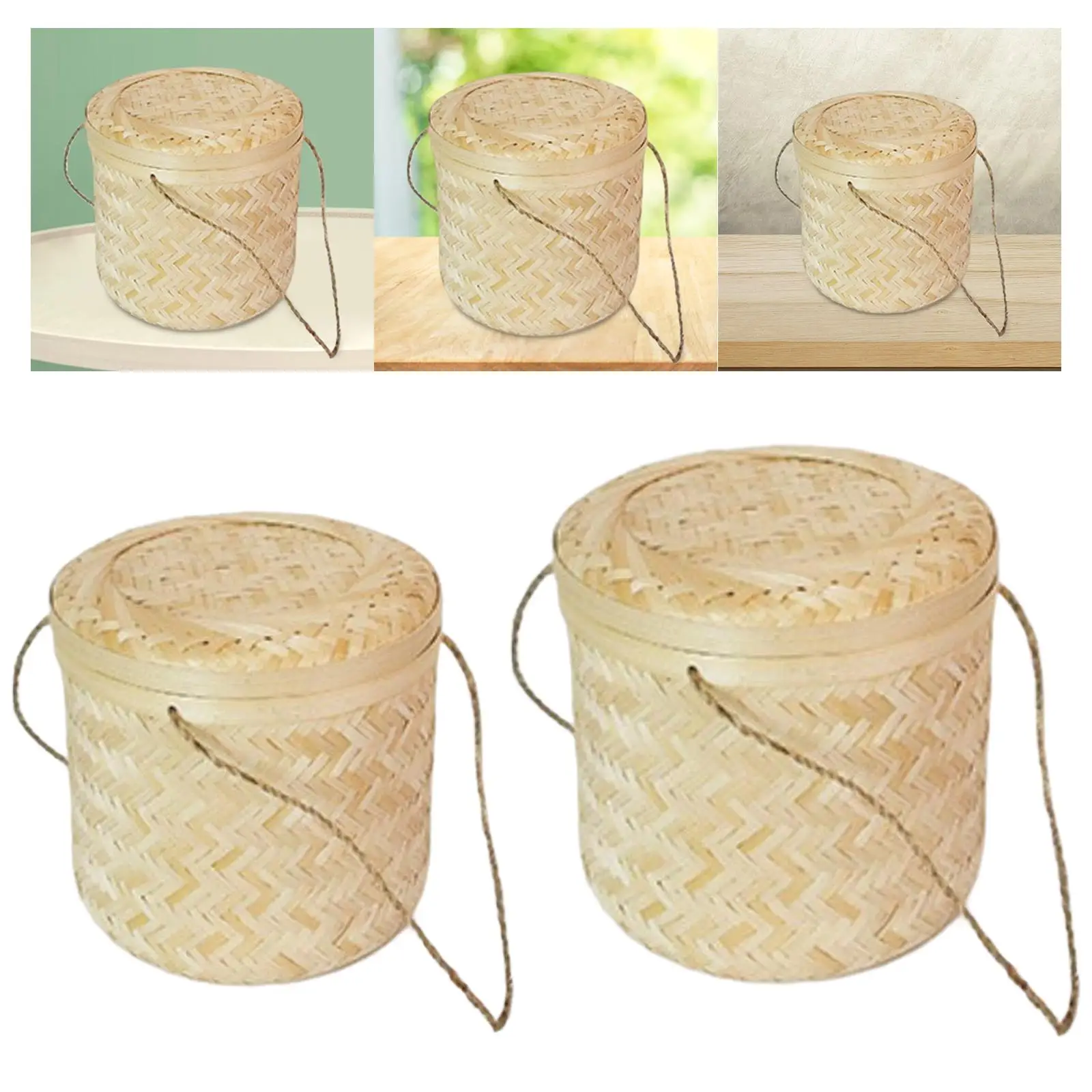 Round Gift Basket Rustic Style Portable Serving Organizer for Tea