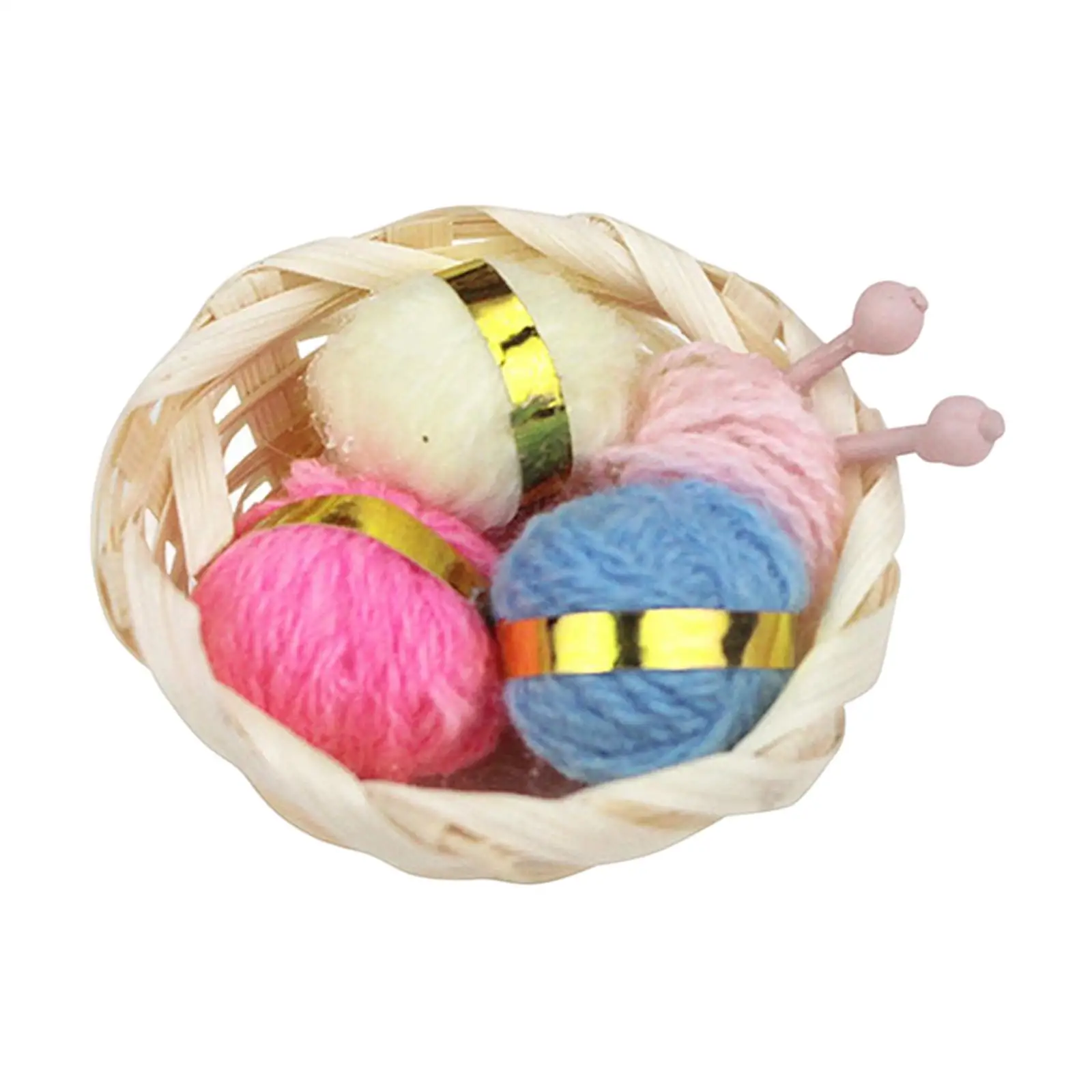 1/12 Dollhouse Woolen Yarn in Basket Craft Project Simulation Craft Yarn for Dollhouse Decor Desktop Ornaments Pretend Toy