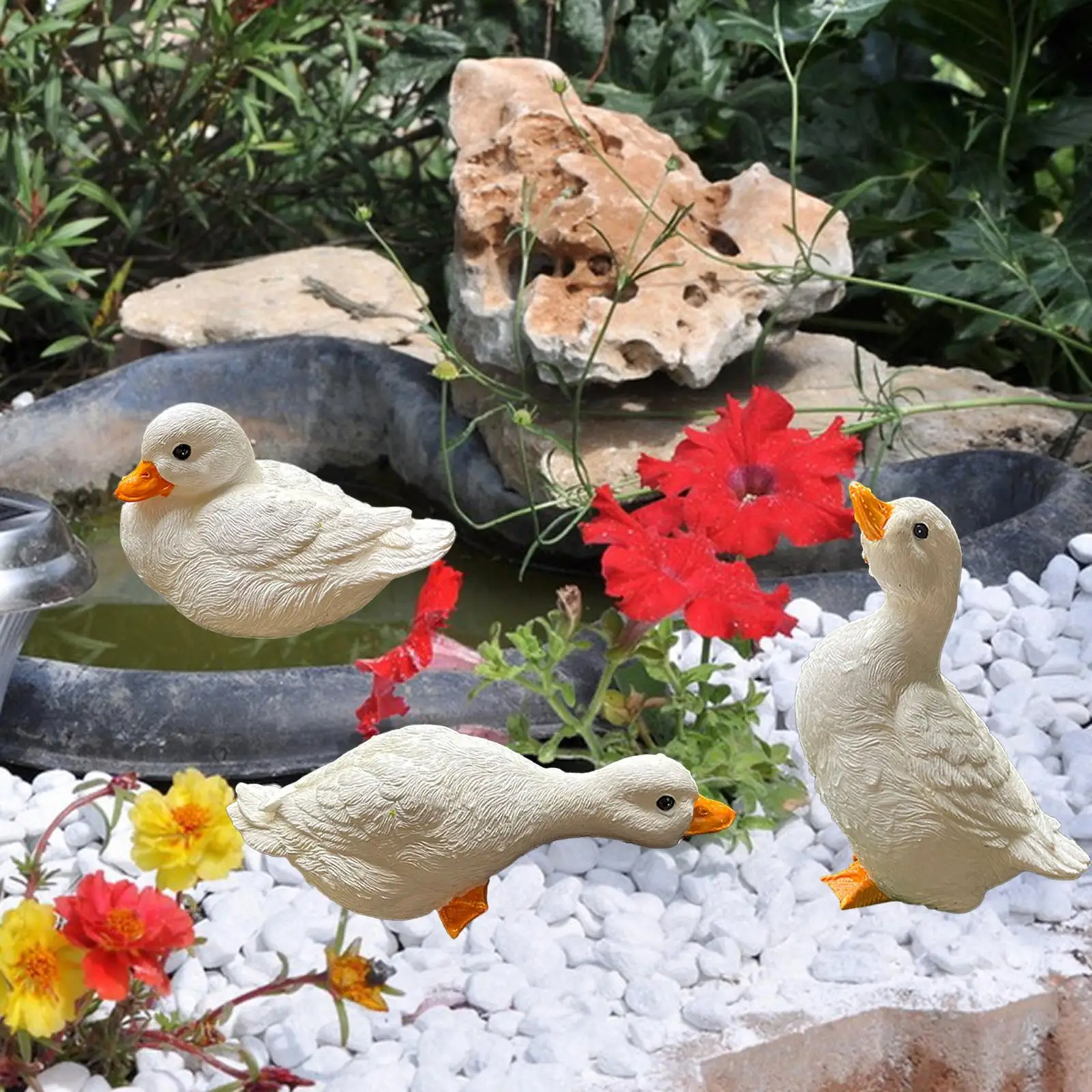 3x Resin Statues Small Duck Statues Home Decor for Landscaping Room Office