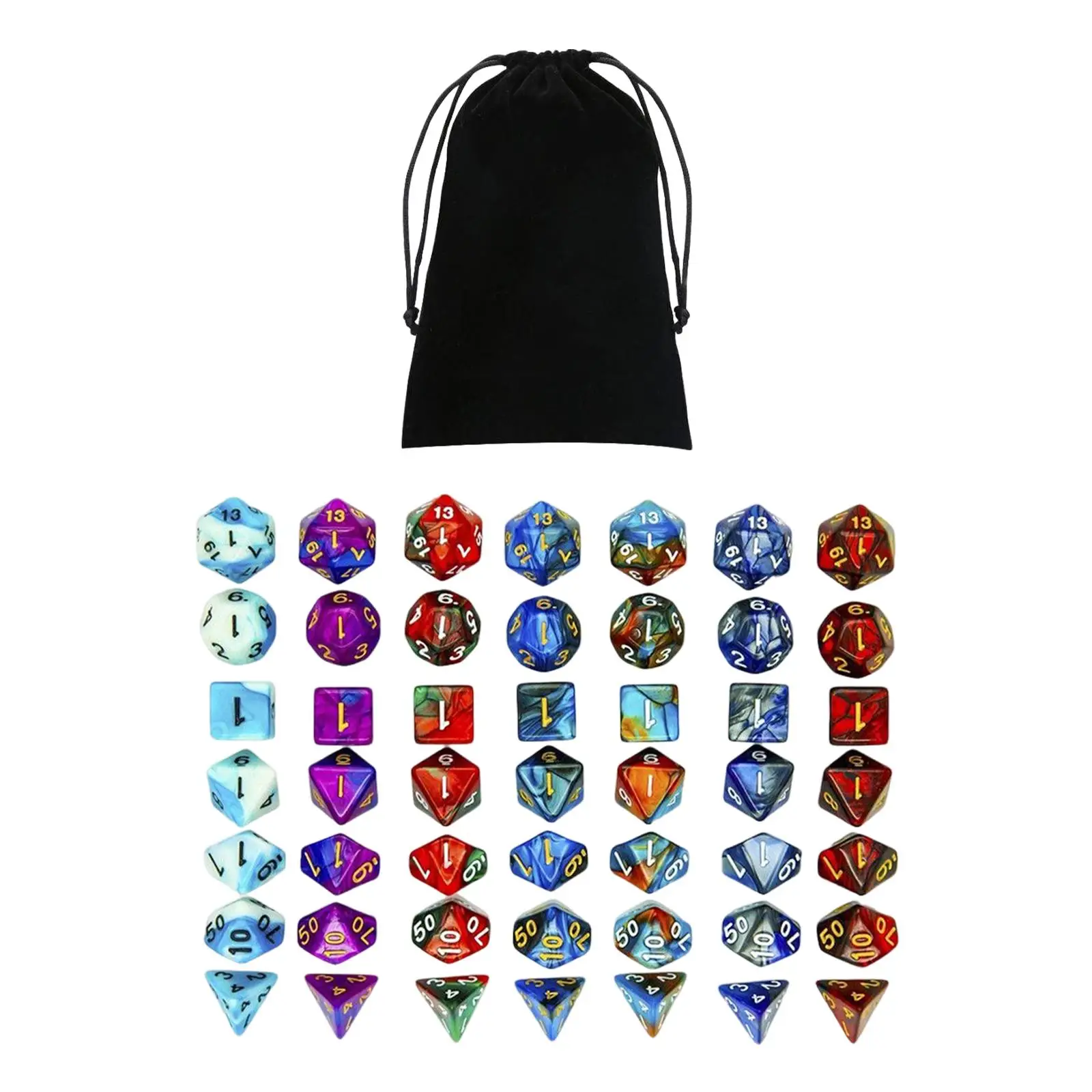 Polyhedral Dices Set D4 D20 with Pouch for DND Table Games Math